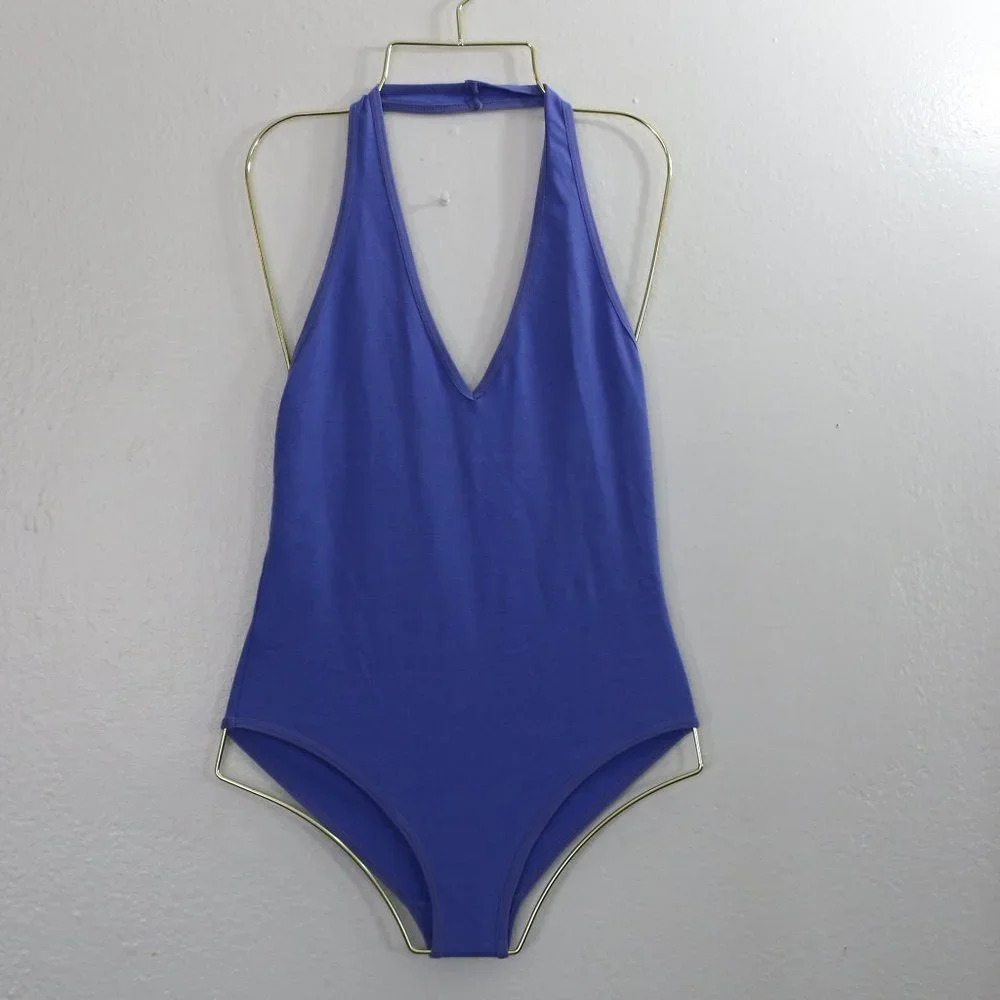 American Apparel Blue Backless Halter Bodysuit - Picture 1 of 7